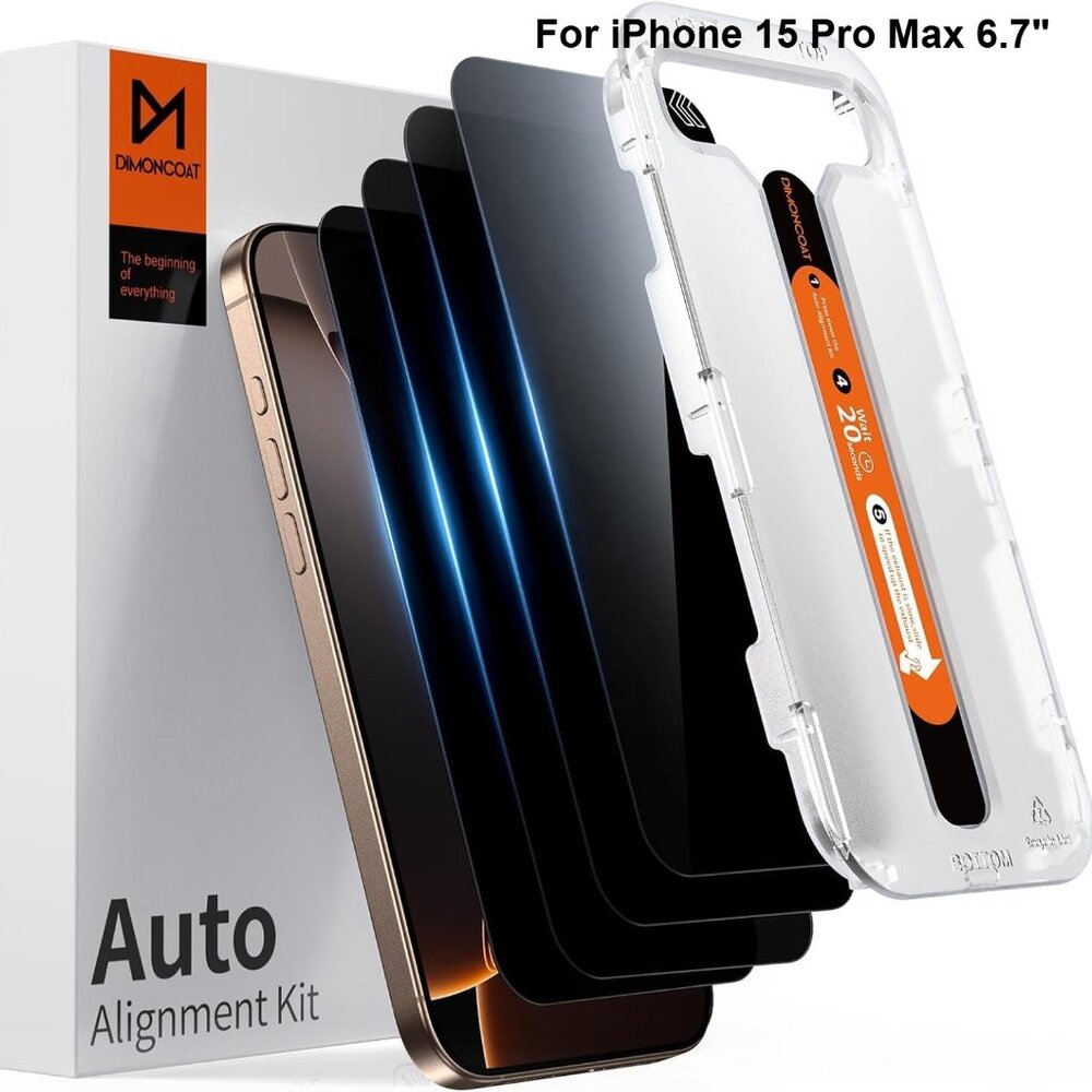 DIMONCOAT Privacy Screen Protectors Military Protection for iPhone 15 Pro  Max